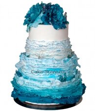 Роскошный бело-голубой свадебный торт