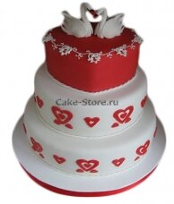 Свадебный торт красно-белый с лебедями