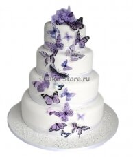 Свадебный торт с бабочками в сиреневом цвете