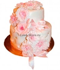 Торт двухъярусный с цветами свадебный