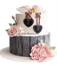 Торт свадебный с кольцами и сердечками