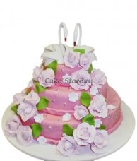 Торт свадебный с лебедями в бело-розовых тонах