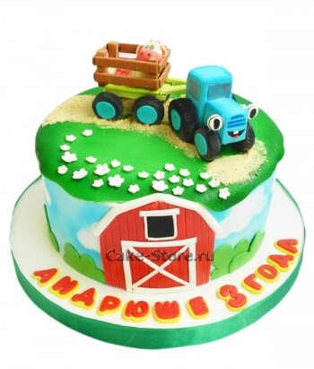 Фотография торта синего трактора из мастики